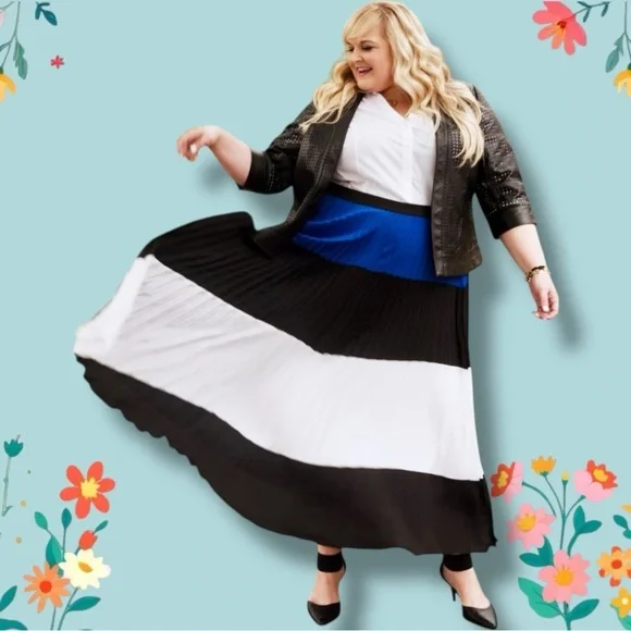 NWT Lane Bryant Blue, Black & White Colorblock Pleated Maxi Skirt Size 26/28 - Picture 4 of 14